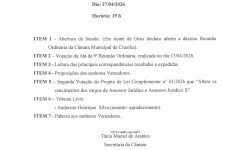 Pauta da 10ª Reunião Ordinária dia 27/04/2026 às 19 h Pauta da 10ª Reunião Ordinária dia 27-04-2026 às 19 hrs