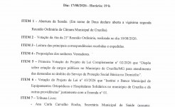 Pauta da 22ª Reunião Ordinária dia 17-08-2026 às 19 hrs Pauta da 22ª Reunião Ordinária dia 17-08-2026 às 19 hrs